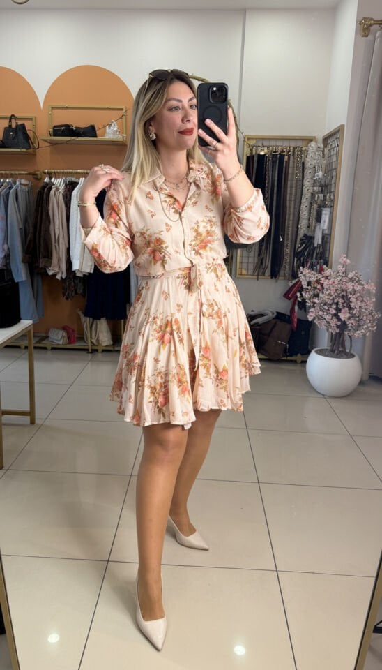 Romina Çiçek Desenli Şifon Elbise