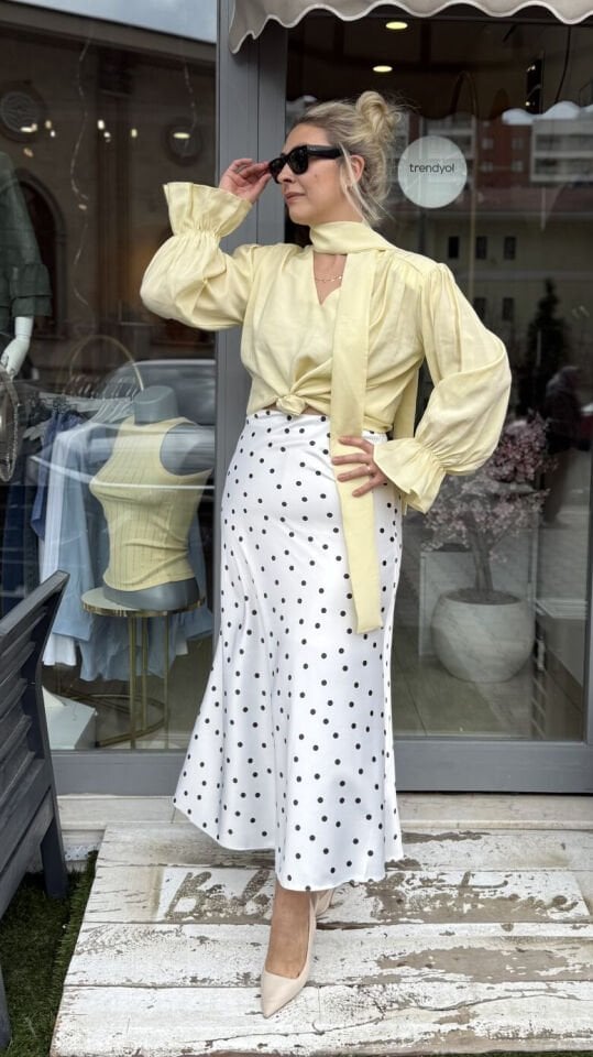 Luna Puantiye Saten Etek