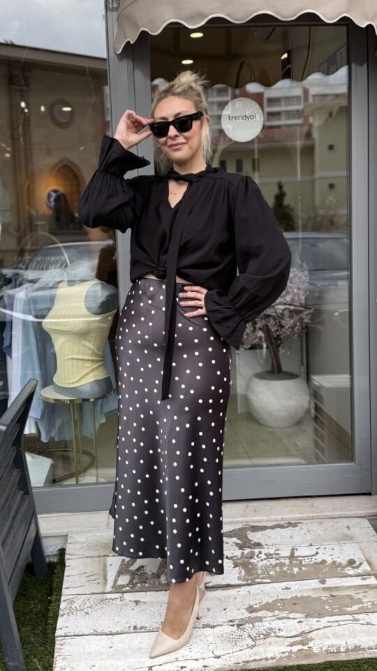 Luna Puantiye Saten Etek