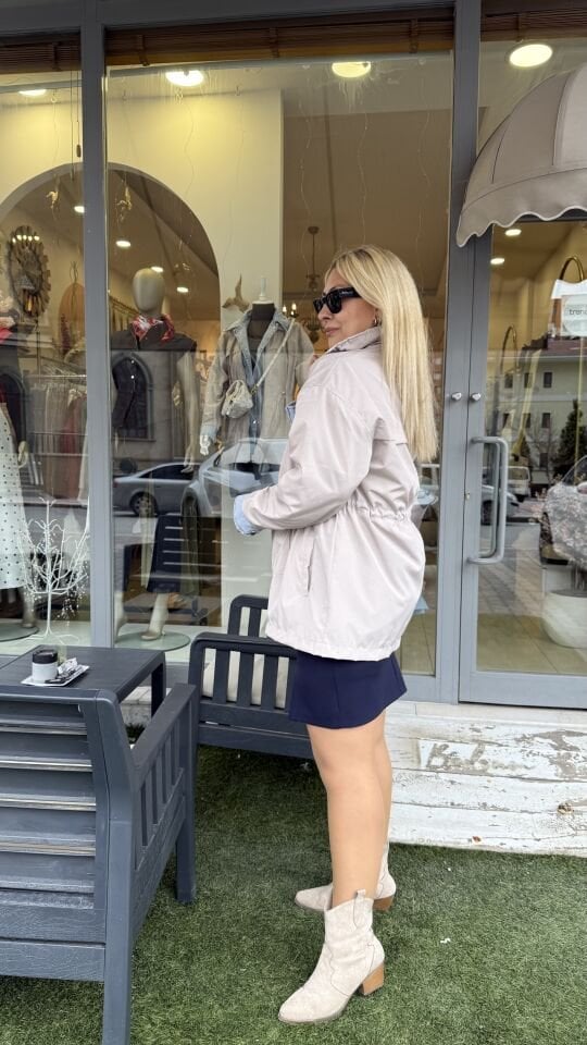 Tasarım Kot Garni Taşlı Yağmurluk&Trenç