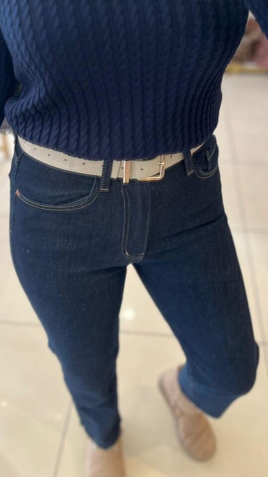 Lacivert Zra Boyfit Kesik Paça Boyfit Jean