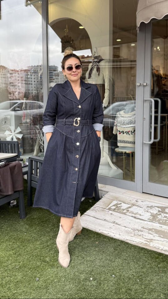 Premium Likralı Denim Elbise
