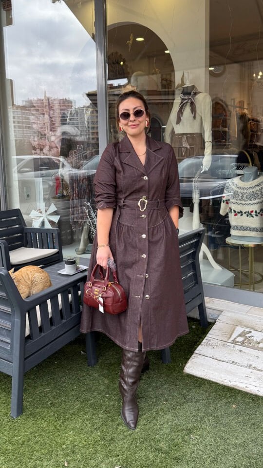 Premium Likralı Denim Elbise