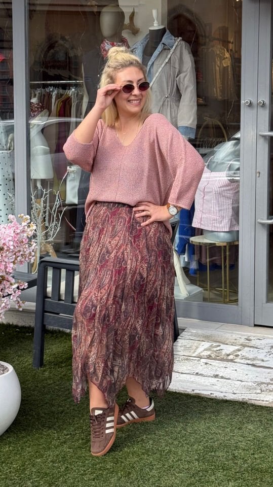 Şal Desen Şifon Asimetrik Etek