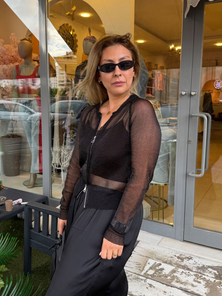Simli Hasır İp Triko Ceket