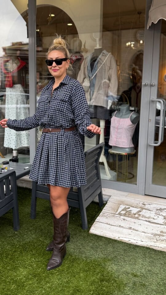 Bella Kemerli Ekose Elbise