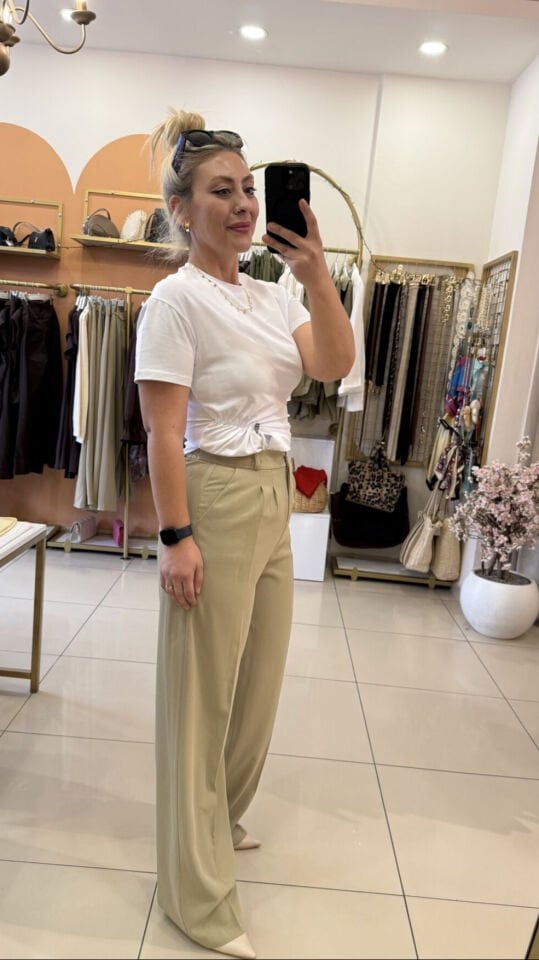 Pileli Palazzo Kumaş Pantolon