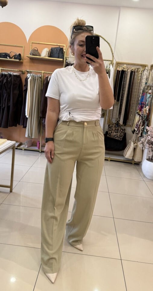 Pileli Palazzo Kumaş Pantolon